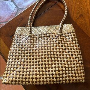Split Bamboo Woven Tan and Brown summer Handbag